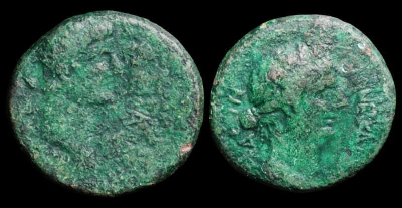 Tessalônica, Tibério com Lívia - Moeda Provincial Romana da Macedônia - 14-37 d.C