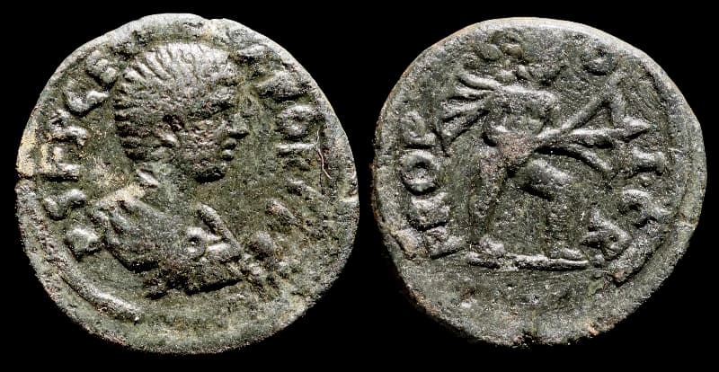Geta, como César - Moeda Provincial Romana - Cremna - 198-209 d.C