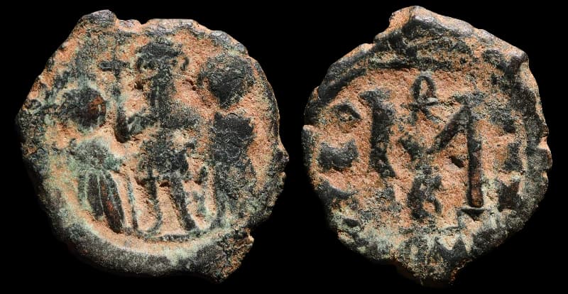 Heráclio, com Martina e Heráclio Constantino - Follis - Chipre - 629 d.C