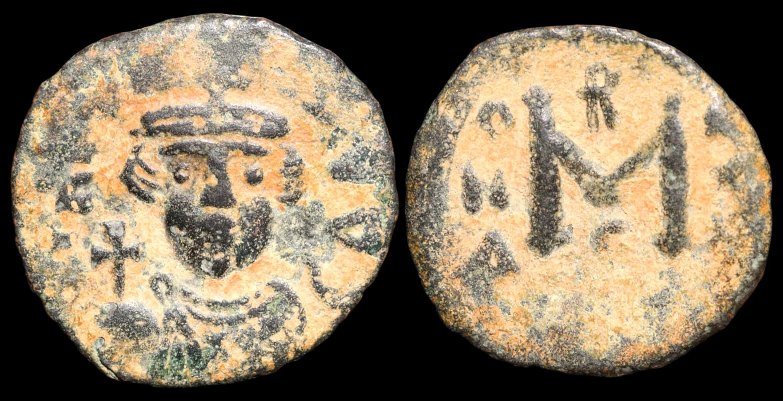 Califado Rashidun, Pseudo-Bizantino - Moeda Árabe-Bizantina - Fals - tipo pseudo-bizantino imitando Constante II - 645-647 d.C