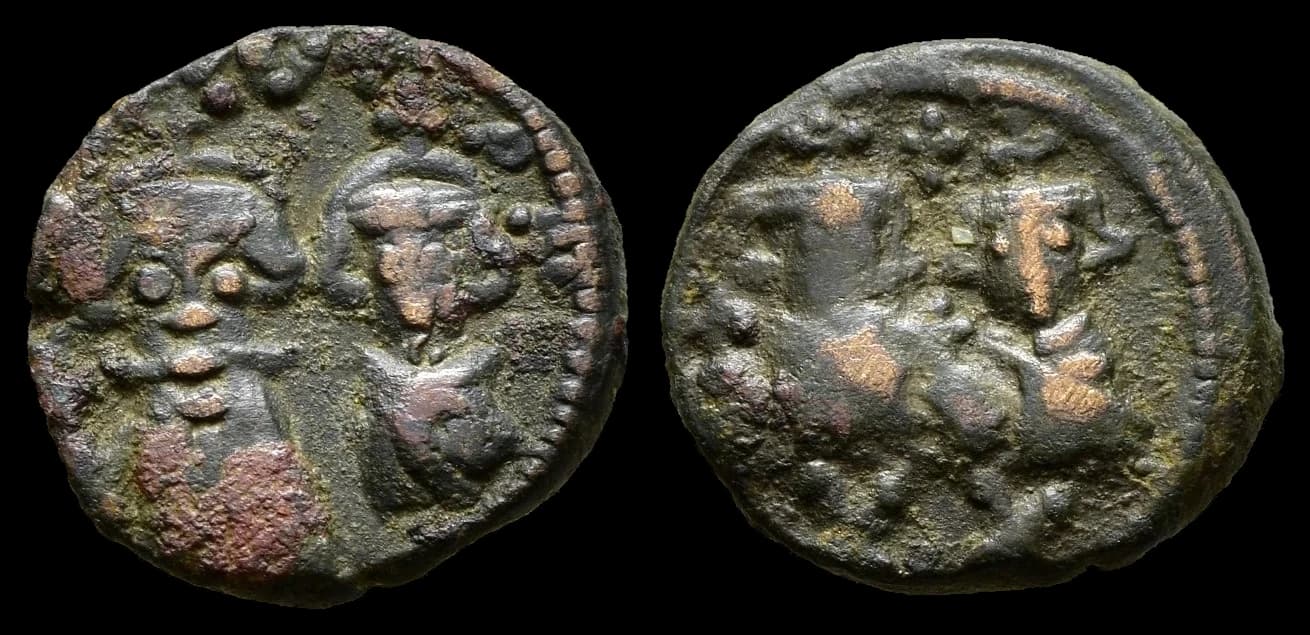 Heráclio com Heráclio Constantino - Moeda Bizantina (610–641 d.C.) - Alexandria - 610-641 d.C